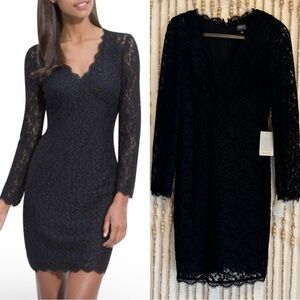 NWT Adrianna Papell Sexy Black Lace Goth Emo Romantic Vampy Deep V Neck Dress 6